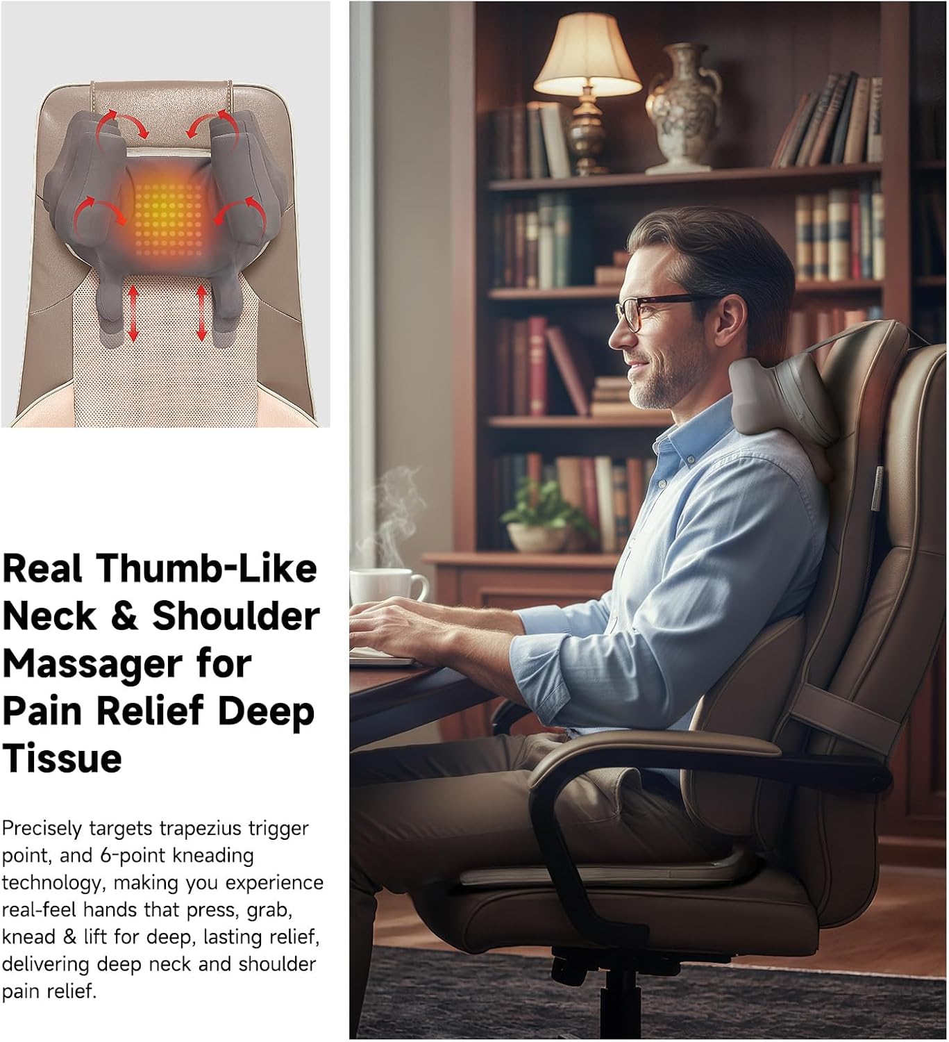 Flekzo Back Massager for Chair with Heat, Shiatsu Neck and Shoulder 4D Kneading Deep Tissue Massage Chair Pad, Electric Portable Seat Cushion for Muscle Back Pain Relief Home Office Use, Beige thumbnail 11