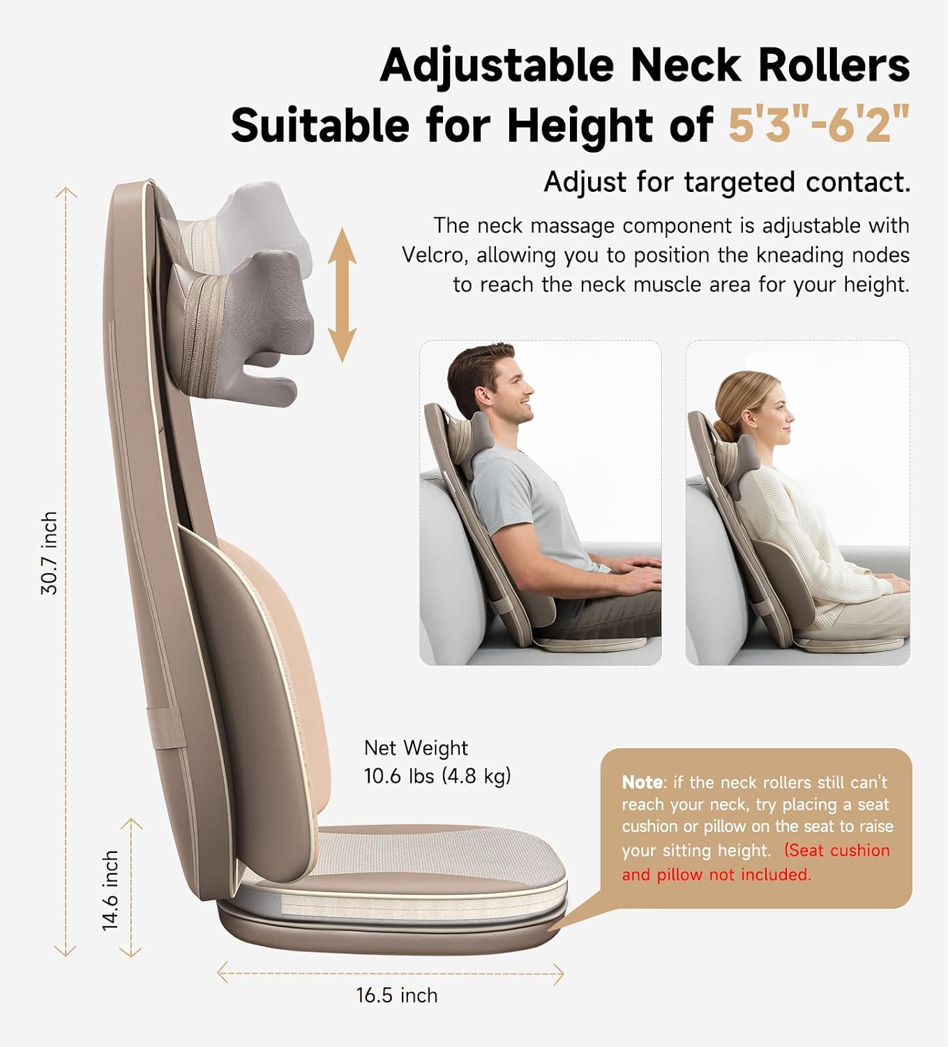 Flekzo Shiatsu Neck and Back Massager for Office Chair with Heat – Deep Tissue 6-Point Finger-Grip Kneading, 4-Zone Heating, Adjustable Height, Pain Relief Massage Pad for Desk Workers, Brown thumbnail 8