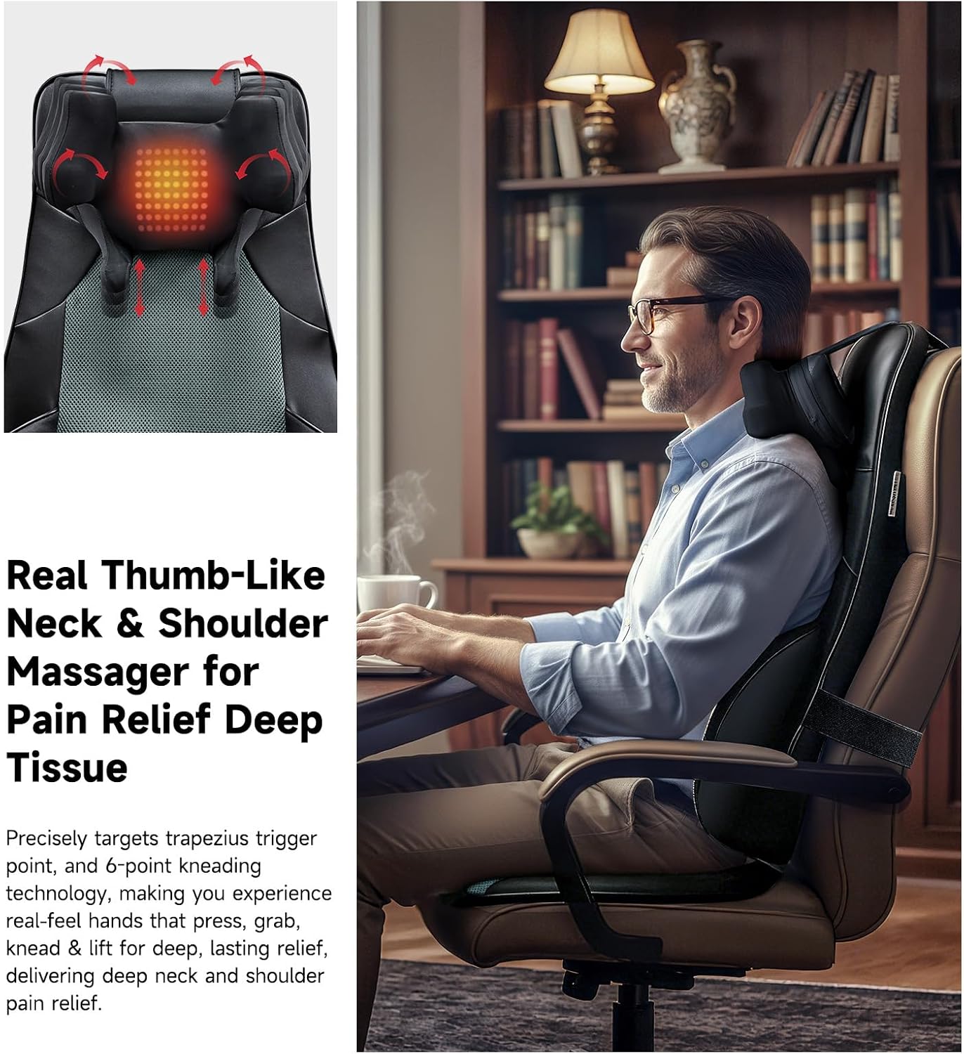 Shiatsu Pro Back Massager for Chair with Heat, Black thumbnail 5