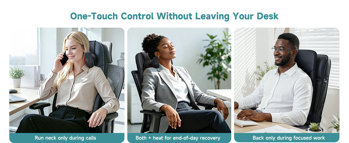 Flekzo Shiatsu Back Massager Chair Pad with 4-Zone Heat, Deep Tissue Kneading & Rolling, 6-Point Finger-Grip Neck & Back Massage, Adjustable Height, Office Chair & Recliner Seat Cushion, Black detail 4