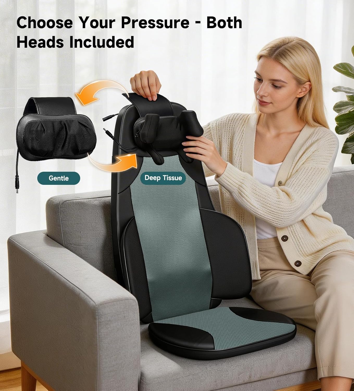 Shiatsu Pro Back Massager for Chair with Heat, Black thumbnail 8