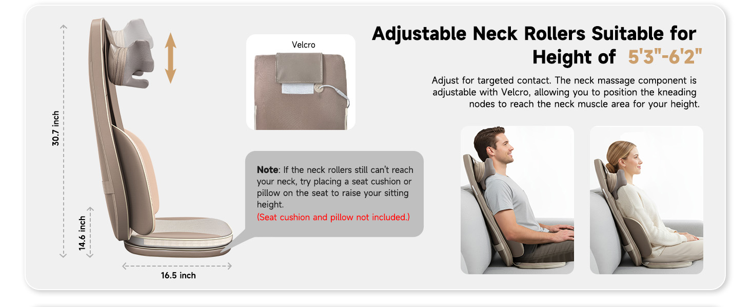 Flekzo Shiatsu Neck and Back Massager for Office Chair with Heat – Deep Tissue 6-Point Finger-Grip Kneading, 4-Zone Heating, Adjustable Height, Pain Relief Massage Pad for Desk Workers, Brown thumbnail 10