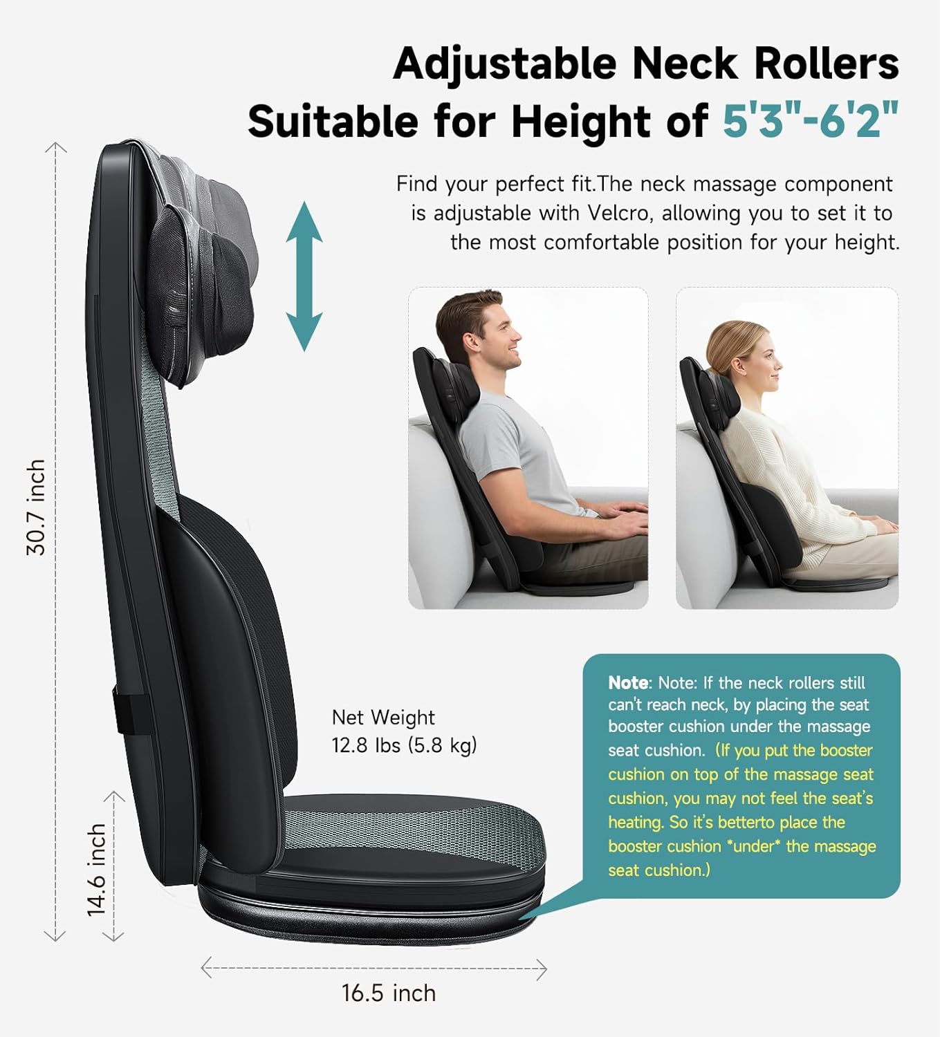 Shiatsu Pro Back Massager for Chair with Heat, Black thumbnail 3