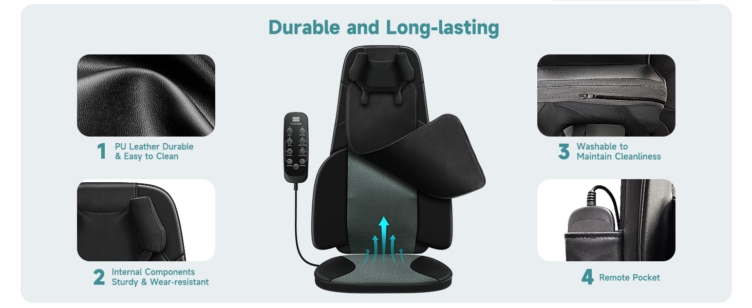 Flekzo Shiatsu Back Massager Chair Pad with 4-Zone Heat, Deep Tissue Kneading & Rolling, 6-Point Finger-Grip Neck & Back Massage, Adjustable Height, Office Chair & Recliner Seat Cushion, Black thumbnail 16