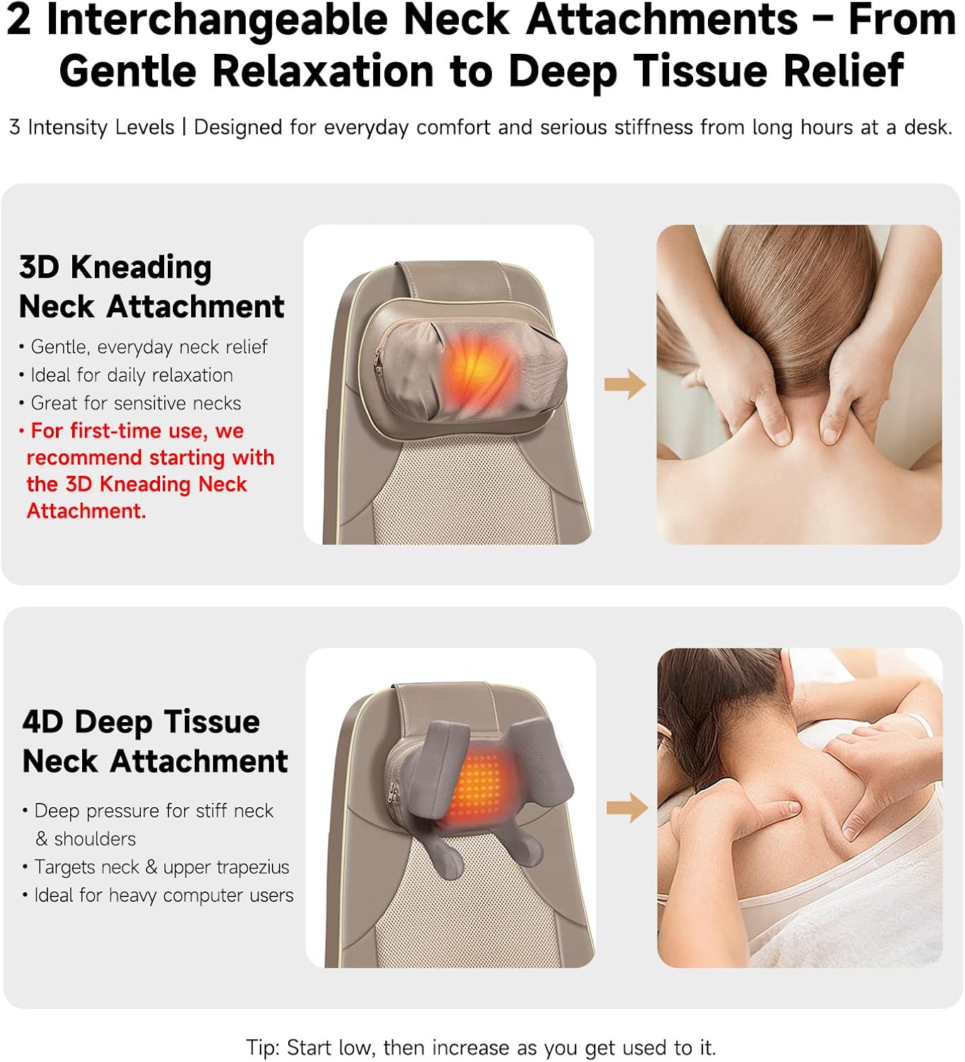 Flekzo Back Massager for Chair with Heat, Shiatsu Neck and Shoulder 4D Kneading Deep Tissue Massage Chair Pad, Electric Portable Seat Cushion for Muscle Back Pain Relief Home Office Use, Beige thumbnail 13