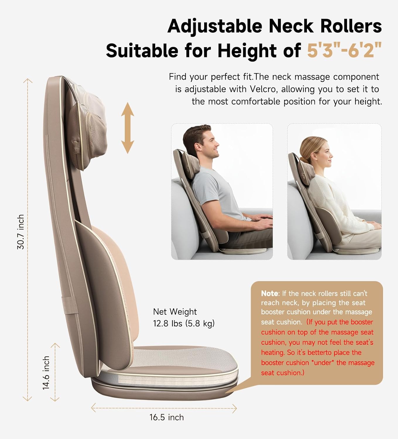 Flekzo Back Massager for Chair with Heat, Shiatsu Neck and Shoulder 4D Kneading Deep Tissue Massage Chair Pad, Electric Portable Seat Cushion for Muscle Back Pain Relief Home Office Use, Beige thumbnail 18